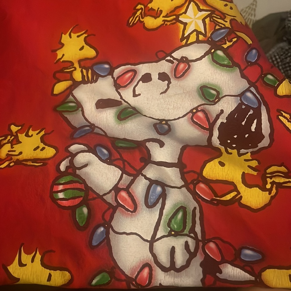 Peanuts Snoopy Woodstock Christmas lights vintage stitch red T-shirt - Picture 5 of 5